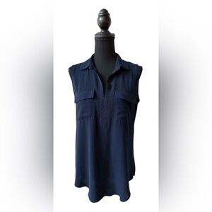 LOFT Dark Blue Sleeveless Blouse with Rayon Back